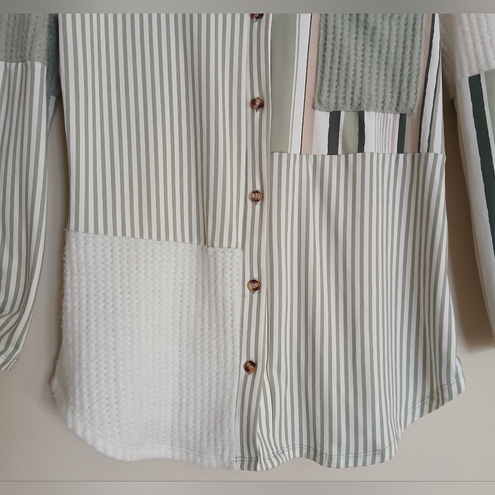 Above and Beyond Soft Green Stripe Button Down Shirt - Picture 3 of 9